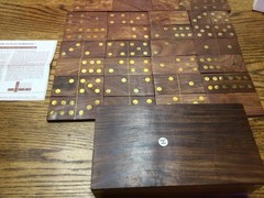 Wooden Domino Set with 28 Brass Inlay on 4″ x 1 7/8″ Tiles & Storage Box