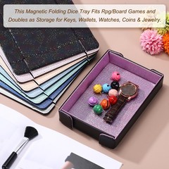 PU Leather Dice Tray, Rectangle Folding Dice Rolling Tray, Glitter Silver White