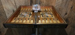 Vintage Mosaic Inlay Chess Backgammon Set Handcrafted Wood Marquetry Game Box