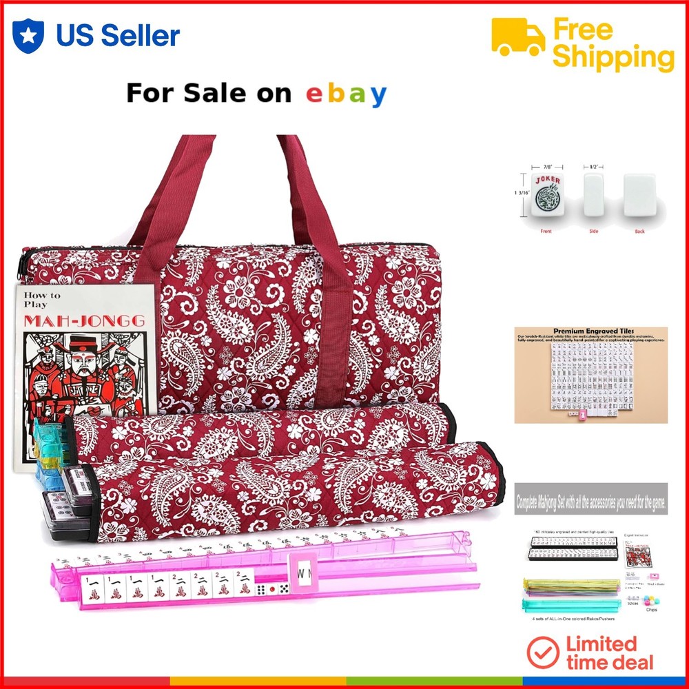 American Mahjong Game Set with 166 Tiles Carrying Bag Chips and Dice