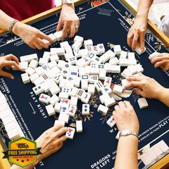 NATSUNO Navy Asian Floral Mahjong Mat 31.5×31.5 Non-Slip