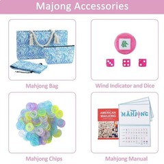 My Mahjong Trove American Mahjong Set Pink Tiles Blue Floral Tote Complete