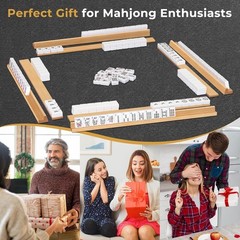 Wooden Mahjong Racks with Pushers, Set of 4, Solid Wood Tile Racks with Push Sli