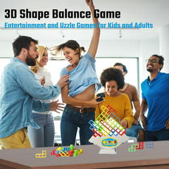 64 Pcs Stacking Tower Game with 22 Cards, Giant Tumble Balance Game for Kids, Fa