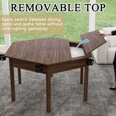 Board Game Table with Removable Table Top for 6 Players, Hexagon Gaming Table