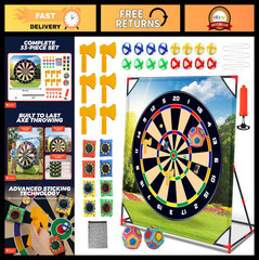 4-in-1 Sport Game Set – Golf Target, Axe Throwing, Soccer & Bean Bag Toss – Back