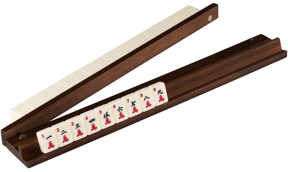 American Walnut Wood Mahjong Racks with Pushers, 4pcs Mahjong Racks Set for M…