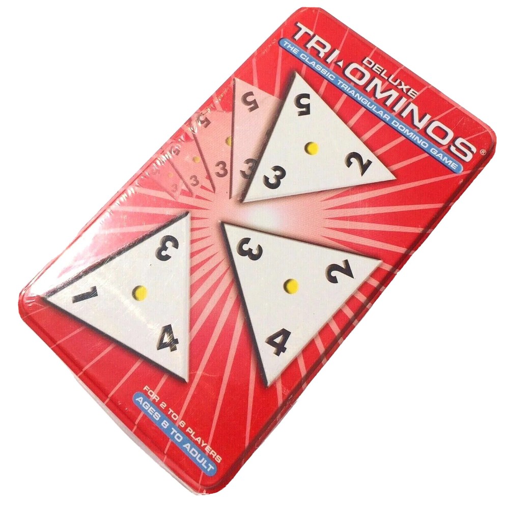 Deluxe Tri-Ominos Tin Classic Triangular Domino Game Pressman Toy 021853044423