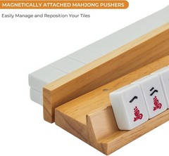 4PCS Wooden Mahjong Racks with Magnetic Pushers 17.4 in Natural Wood