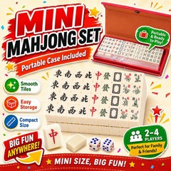 Mini Mahjong Game Set Travel Size Tiles with Storage Case Dice Kids Adults Party