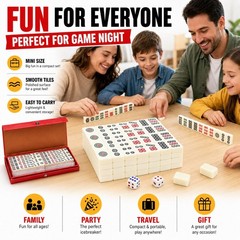 Travel Mini Mahjong Set 144 Tiles 2 Dice Red Carry Case Family Tabletop Game Toy
