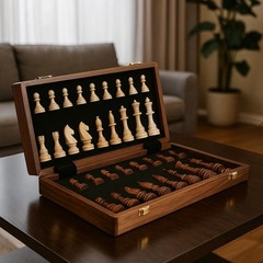 15 Walnut Chess Set with Storage Board for Adults & Children 2 Players