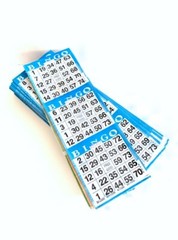 Bingo Paper Cards-100 Books- 3 on 5 up Colors: Blue,Org,Grn,Yel,Pink- 500 Sheets