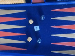 Vintage Wooden Backgammon Game Red, Blue, Gold Multicolored Complete Has All Pcs