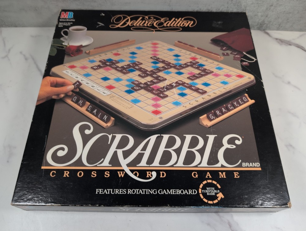 1989 Scrabble Deluxe Edition Turntable Board Game Milton Bradley #4034 Complete