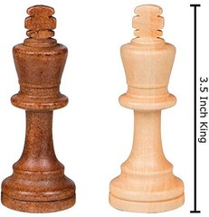 2 in 1 Chess Pieces Wood Chess Pieces + Checker Pieces without Board (3.5 Inches