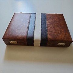 Backgammon Folding Compact 15″ Complete Set Brown Vinyl Board Game Vintage