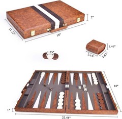 Backgammon Set, 18 Inches Classic Board Game withLeather Case, Folding Board,…