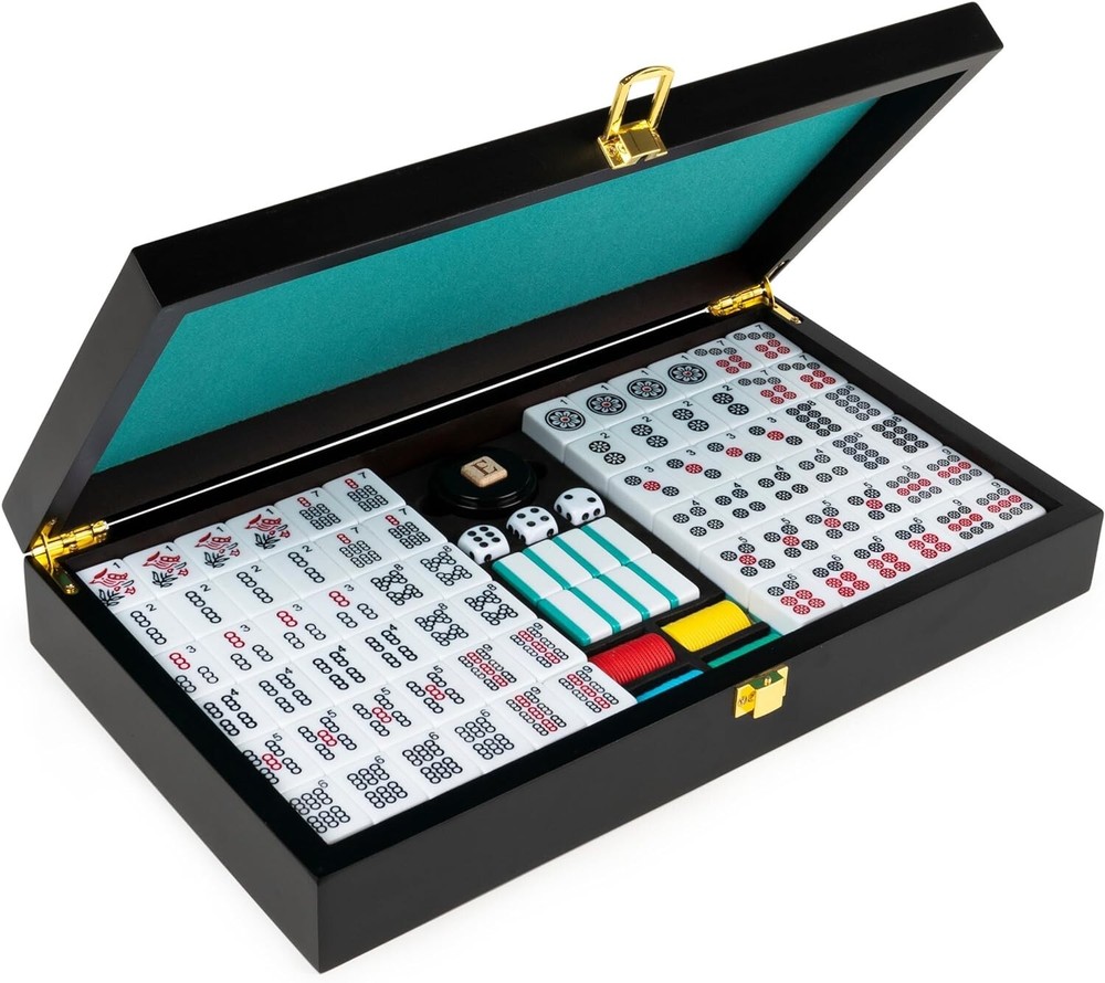 Deluxe Mah Jong Set w/ 23 by 30mm Tiles – NEW in Damaged Box (Undamaged Case)