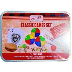 Classic Games Tin Case toy gift -marbles juggling yoyo jacks cards pickup sticks