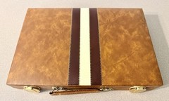 VTG Backgammon Briefcase Game Set Brown Faux Leather Racing Stripe Complete