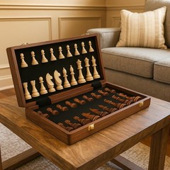 15” Walnut Chess Set with Storage Board for Adults & Children, 2 Players