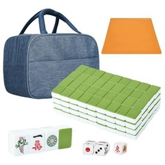 Compact Mahjong Set – 144 Melamine Tiles + 8 Blanks, Travel Size with Handbag