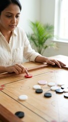 Professional Carrom Coins Set 24 Acrylic Coins 6mm with 2 Strikers, Smooth G…