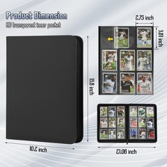9 Pocket Card Binder – 540 Capacity with Zip 9 x 6.5 x 1 inches, Black