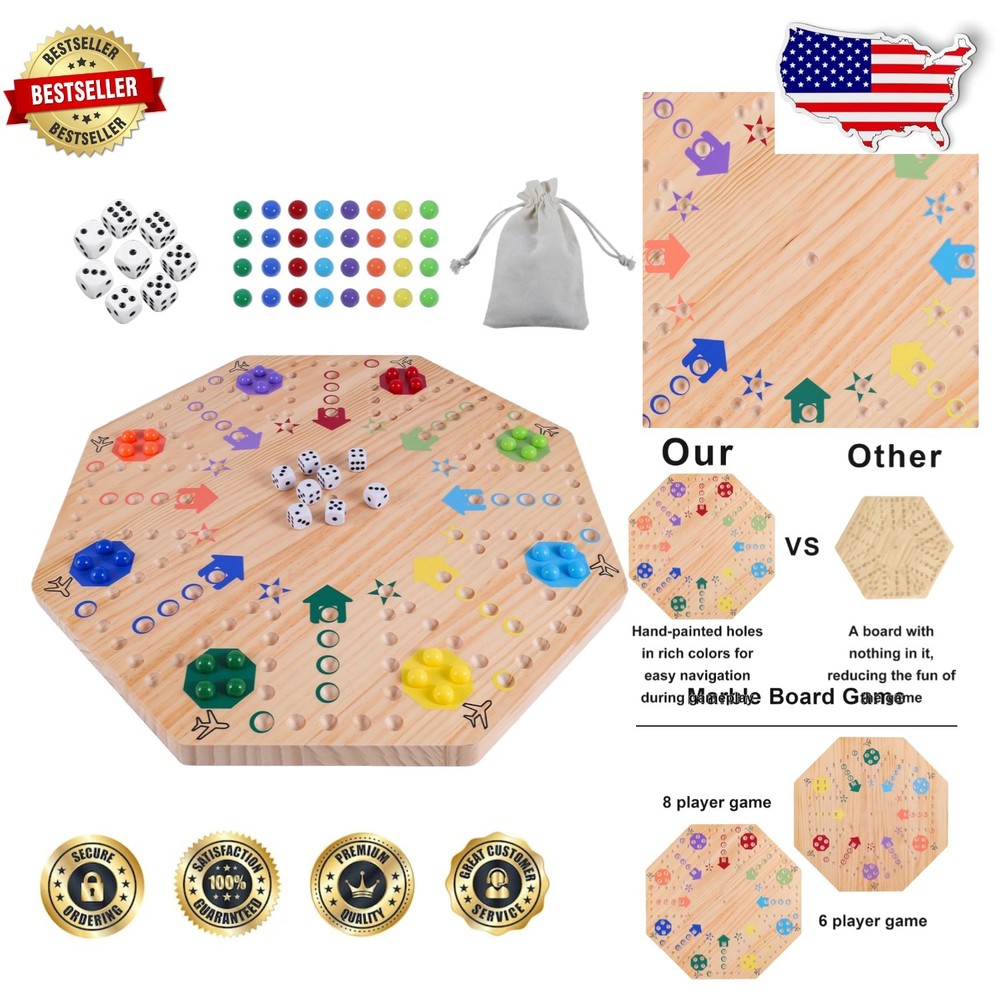 Elite 8 Player Wahoo Board Game – 20″ Wood, Strategic Thinking, Gift Ready