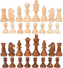 2 in 1 Chess Pieces Wood Chess Pieces + Checker Pieces without Board (3.5 Inches