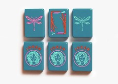 Botanical Line: Deep Teal Mahjong Tiles