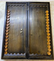 VINTAGE Soviet Hand Carved WOOD BACKGAMMON Board Game USSR Arab Sheikh Design