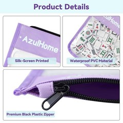 AzulHome PVC Mahjong Tiles Bag with 2 Mahjong Line Finders, Light Purple, 21″x9″