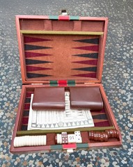 Small Travel Size Backgammon Complete Set Brown Magnetic 8.5”x6.5” Faux Leather