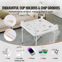 VEVOR Mahjong Table 4 Player Folding Card Table & 4 Cup Holders Chip Trays White