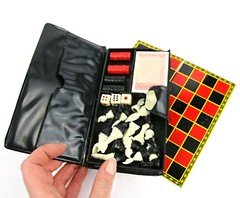 Vintage Travel Mate Games Checkers Chess Dice Cards Set Mini Compact Wallet