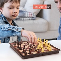 8Inch Mini Magnetic Travel Chess Set, Walnut-Style – Small Portable Pocket F