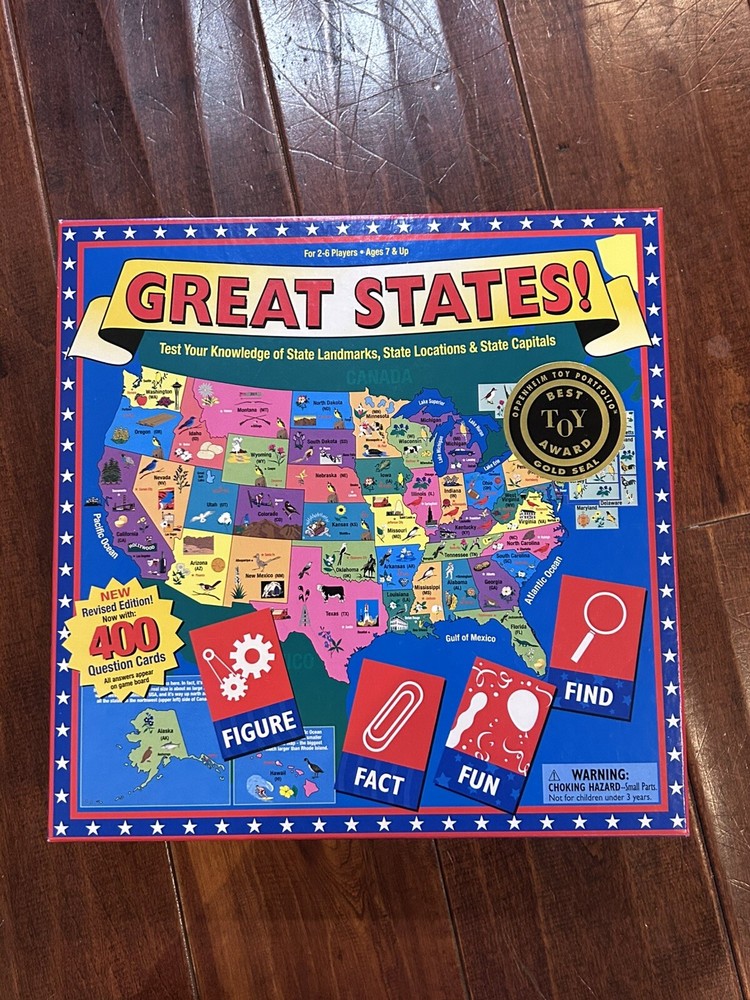Great States Board Game Geography Trivia Homeschool New/Unsealed, Best Toy Award