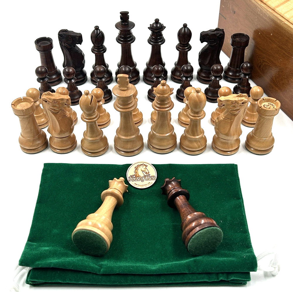 House of Chess Grand Master Staunton Set 3-3/4″ King 2 Queens Acacia Boxwood