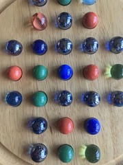 Vintage Wooden Solitaire Board Game with Marbles – Classic Strategy Puzzle