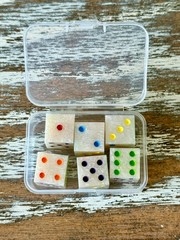 Resin Dice Set 6pcs – Classic Rainbow Dots Pearl – Handmade Replacement Dice Gam