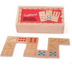 Bigjigs Toys Traditional Wooden Kids Dominoes – 28 Dominoes with Storage Box