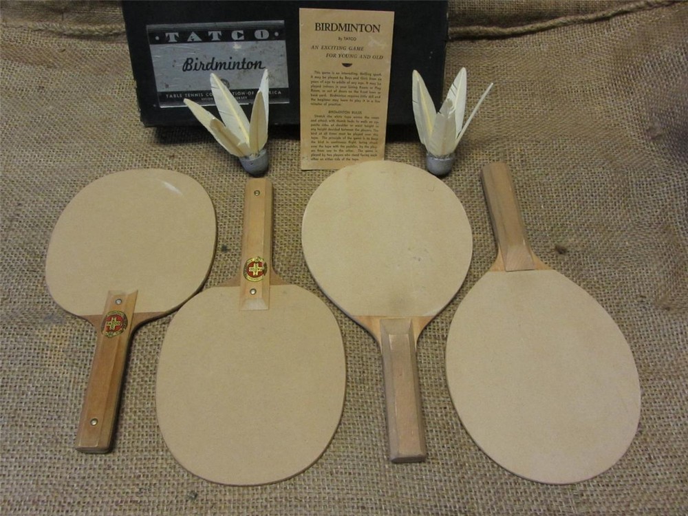 Vintage Birdmitten Set RARE Antique Table Tennis Indoor Game Bird Mitten 8100