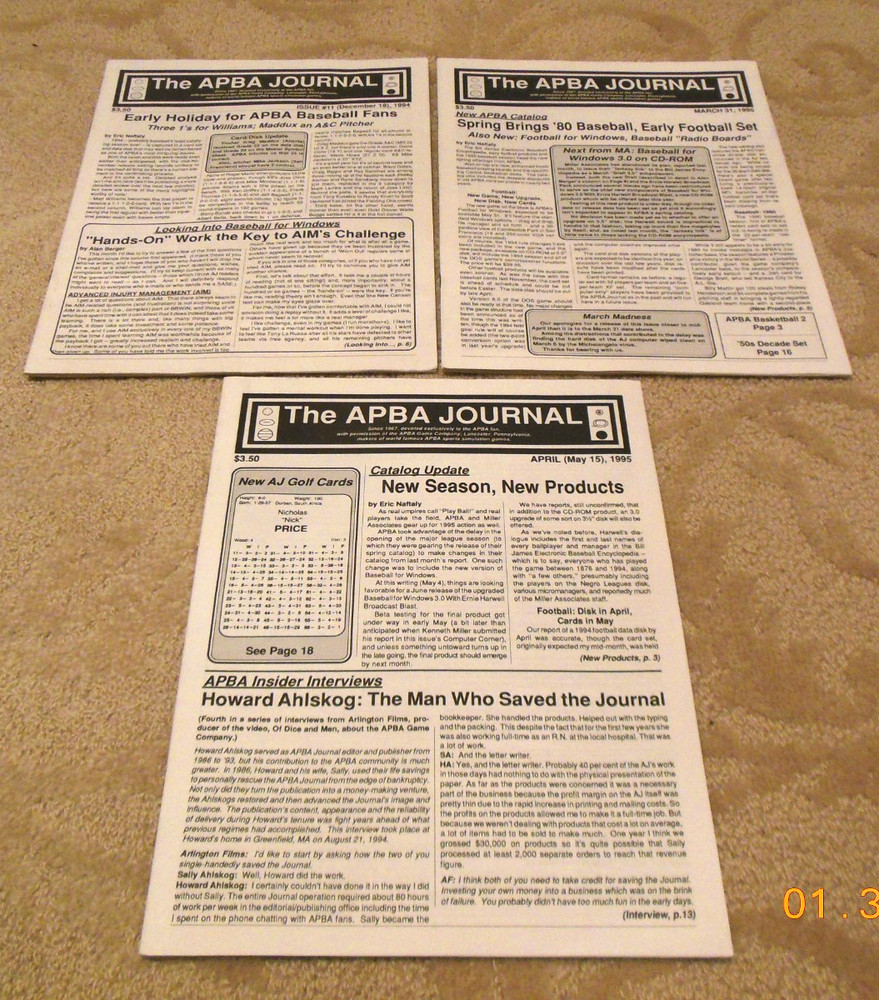1994 1995 APBA Journal Basketball Hockey Baseball Football Golf cards NHL NFL 94