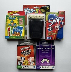 Lot Of 5 Family Card Games, Swipe, Trivial Pursuit Steal,Yahtzee, Yes-5, Whac..