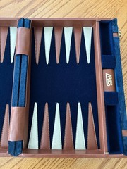 Aries Blue Suede Backgammon Set – 15″ x 10-1/2” – Complete