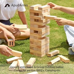 54 PCS Tumble Timber Set [Up to 3.2FT], Pine Wooden Tumble Tower Game with Dice
