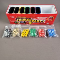 Farkel Party Dice Game Complete w. score cards & instructions original metal box