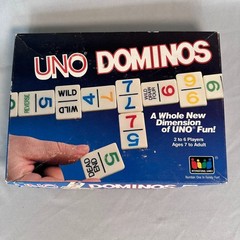 Vintage UNO Dominos Game 1986 International Games Complete 81 Tiles 6 Racks